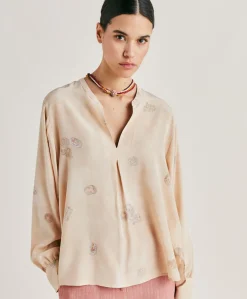 Blusa Alisha In Crepe De Chine - Beige Multicolor