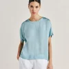 Blusa Alonso In Seta Unita - Ceruleo