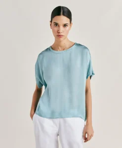 Blusa Alonso In Seta Unita - Ceruleo
