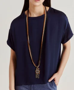 Blusa Alonso In Seta Unita - Blu Notte