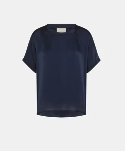 Blusa Alonso In Seta Unita - Blu Notte
