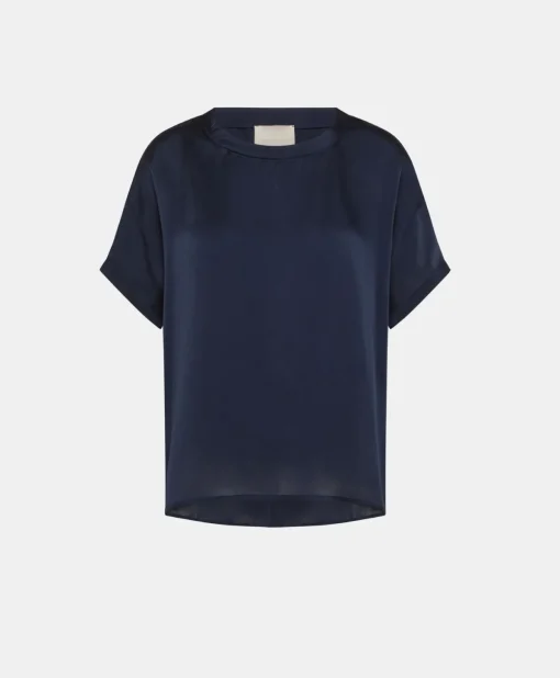 Blusa Alonso In Seta Unita - Blu Notte