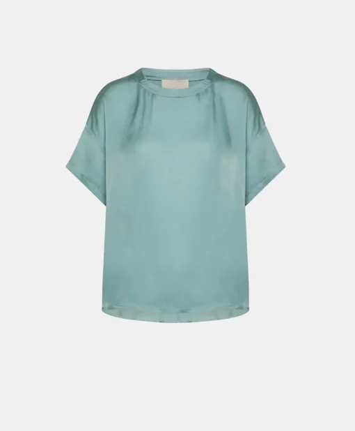 Blusa Alonso In Seta Unita - Ceruleo