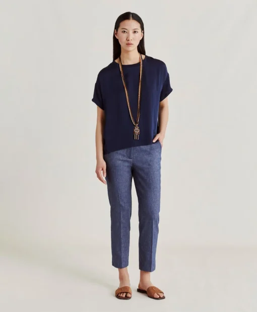 Blusa Alonso In Seta Unita - Blu Notte