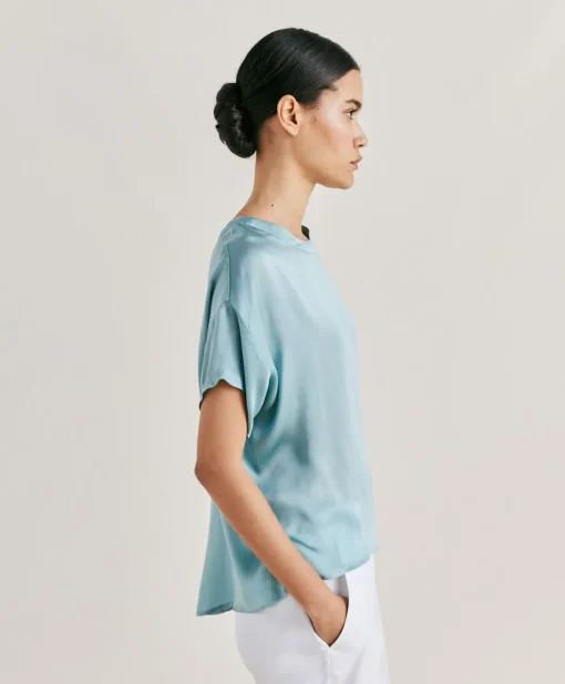 Blusa Alonso In Seta Unita - Ceruleo