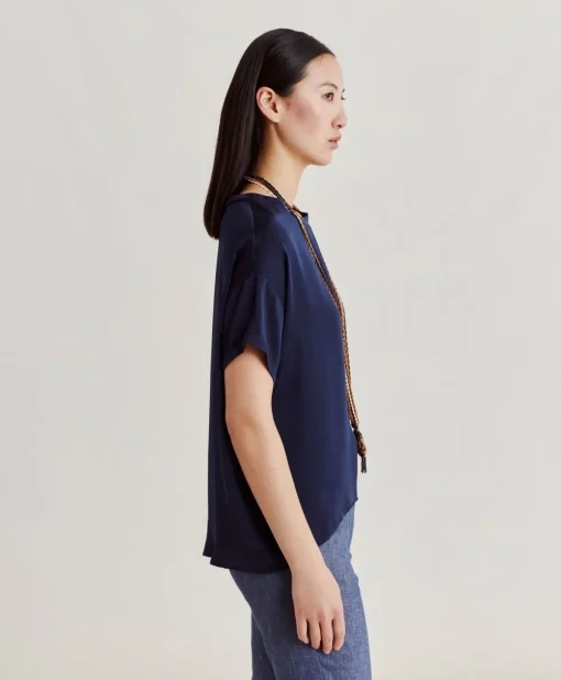 Blusa Alonso In Seta Unita - Blu Notte