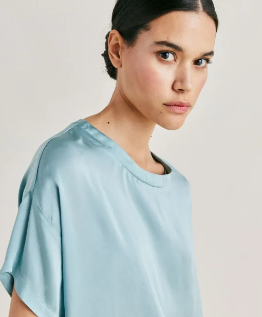 Blusa Alonso In Seta Unita - Ceruleo