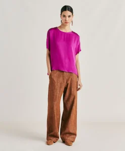 Blusa Alonso In Seta Unita - Ciclamino