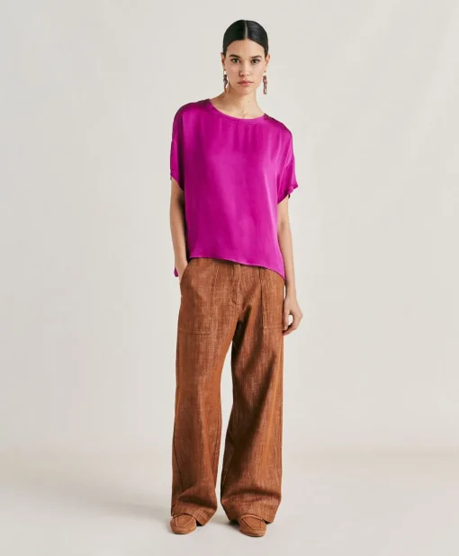 Blusa Alonso In Seta Unita - Ciclamino