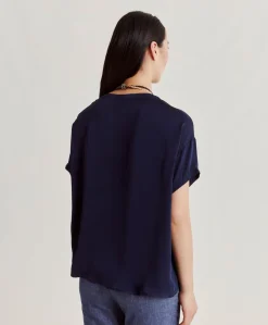 Blusa Alonso In Seta Unita - Blu Notte