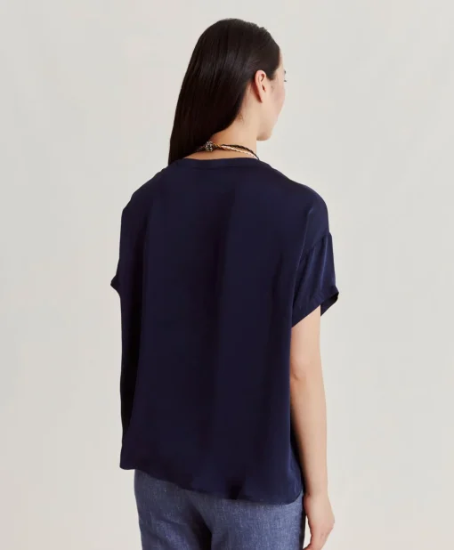 Blusa Alonso In Seta Unita - Blu Notte