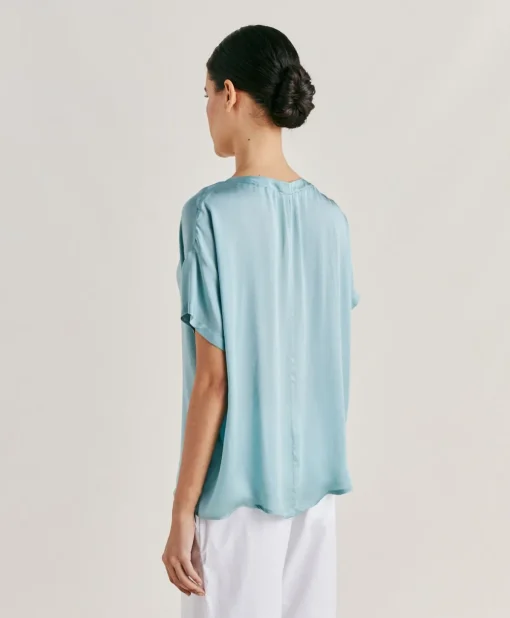 Blusa Alonso In Seta Unita - Ceruleo