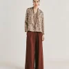 Blusa Ambroise In Twill Di Seta - Beige/ Tabacco