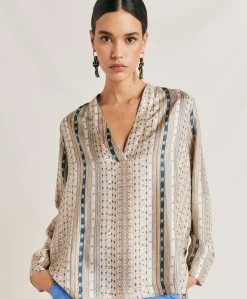 Blusa Ambroise In Twill Di Seta - Sabbia Multicolor