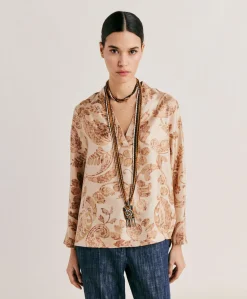 Blusa Ambroise In Twill Di Seta - Cipria Multicolor