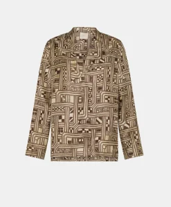 Blusa Ambroise In Twill Di Seta - Beige/ Tabacco
