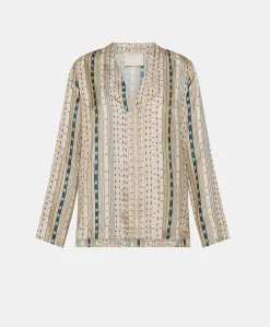 Blusa Ambroise In Twill Di Seta - Sabbia Multicolor