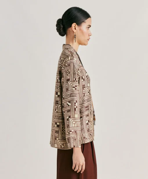 Blusa Ambroise In Twill Di Seta - Beige/ Tabacco