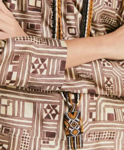 Blusa Ambroise In Twill Di Seta - Beige/ Tabacco