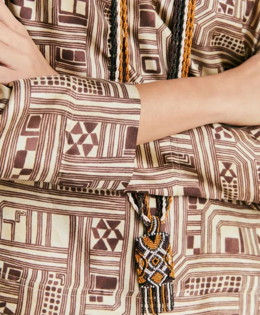 Blusa Ambroise In Twill Di Seta - Beige/ Tabacco