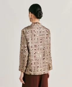 Blusa Ambroise In Twill Di Seta - Beige/ Tabacco
