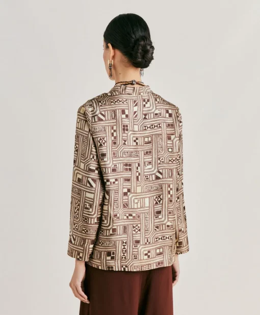Blusa Ambroise In Twill Di Seta - Beige/ Tabacco