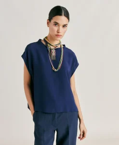 Blusa Curacao In Acetato Seta - Blu Notte