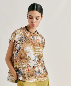 Blusa Curacao In Crepe De Chine - Panna / Multicolor