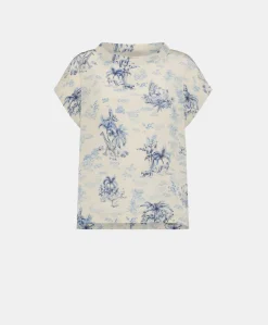 Blusa Curacao In Crepe De Chine - Panna/Azzurro