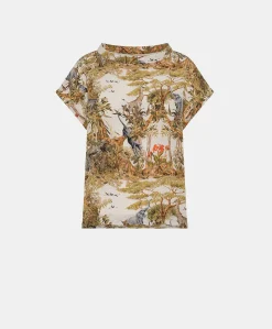 Blusa Curacao In Crepe De Chine - Panna / Multicolor