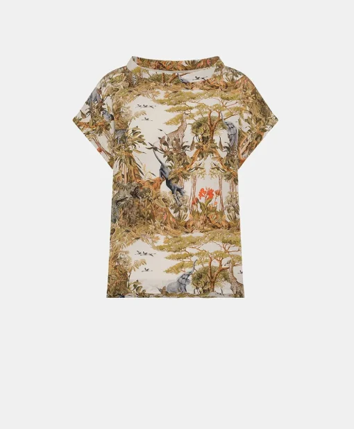 Blusa Curacao In Crepe De Chine - Panna / Multicolor