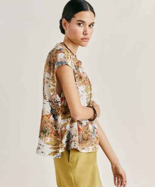 Blusa Curacao In Crepe De Chine - Panna / Multicolor