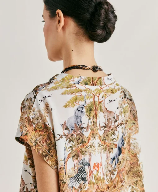Blusa Curacao In Crepe De Chine - Panna / Multicolor