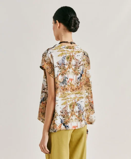 Blusa Curacao In Crepe De Chine - Panna / Multicolor