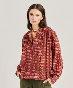 Blusa Gipsofilia In Voile Di Cotone Stampato - Rosso