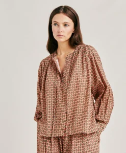 Blusa Gipsofilia In Voile Di Cotone Stampato - Corallo