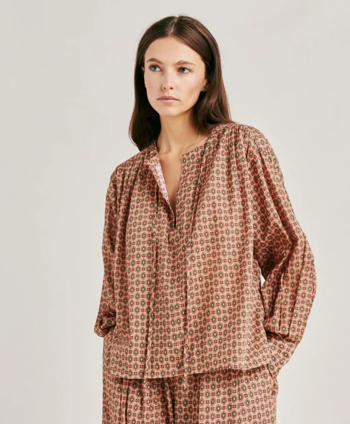 Blusa Gipsofilia In Voile Di Cotone Stampato - Corallo