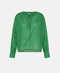 Blusa Gipsofilia In Voile Di Cotone Stampato - Smeraldo