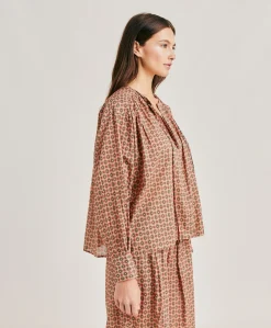 Blusa Gipsofilia In Voile Di Cotone Stampato - Corallo