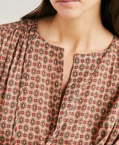 Blusa Gipsofilia In Voile Di Cotone Stampato - Corallo