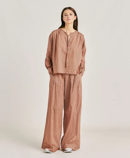 Blusa Gipsofilia In Voile Di Cotone Stampato - Corallo