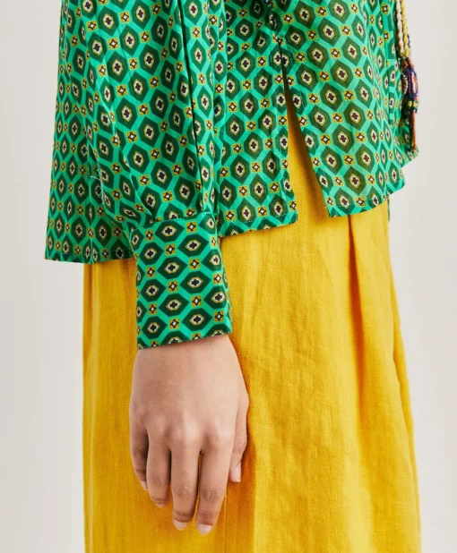 Blusa Gipsofilia In Voile Di Cotone Stampato - Smeraldo