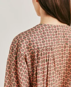 Blusa Gipsofilia In Voile Di Cotone Stampato - Corallo