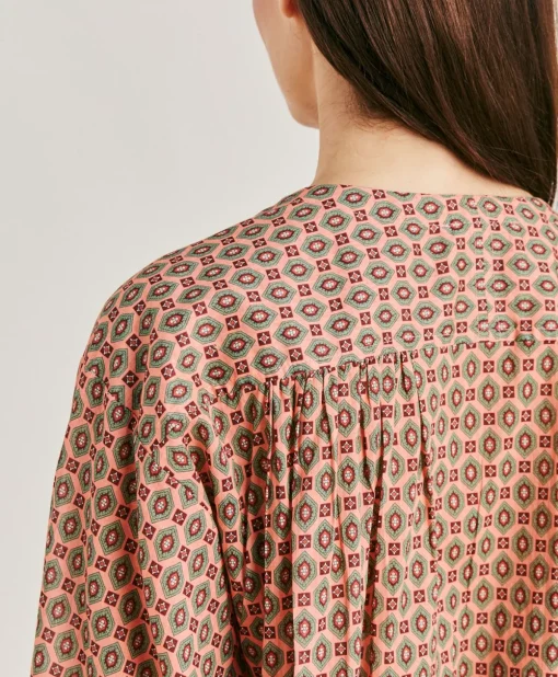 Blusa Gipsofilia In Voile Di Cotone Stampato - Corallo