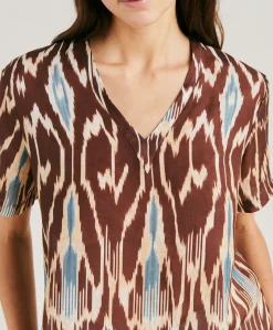 Blusa Osmanto In Viscosa Lino Stampato - Cacao Multicolor