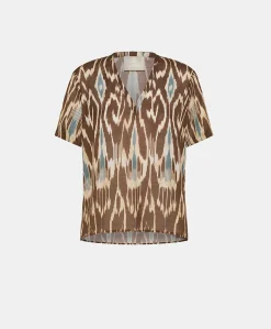 Blusa Osmanto In Viscosa Lino Stampato - Cacao Multicolor