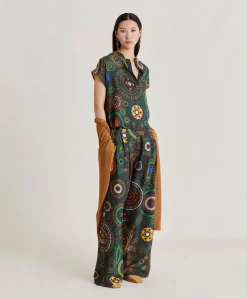 Blusa Paso In Haboutai Di Seta - Verdone Multicolor