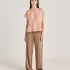 Blusa Paso In Haboutai Di Seta - Panna/Corallo