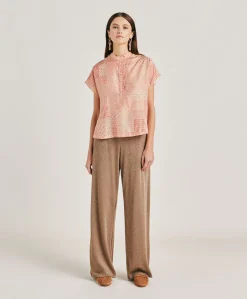 Blusa Paso In Haboutai Di Seta - Panna/Corallo
