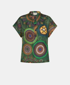Blusa Paso In Haboutai Di Seta - Verdone Multicolor